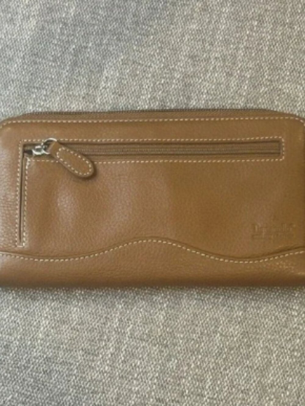 Dr Scholls Tan Brown Leather Zip Around Wallet Organizer with Exterior Pocket